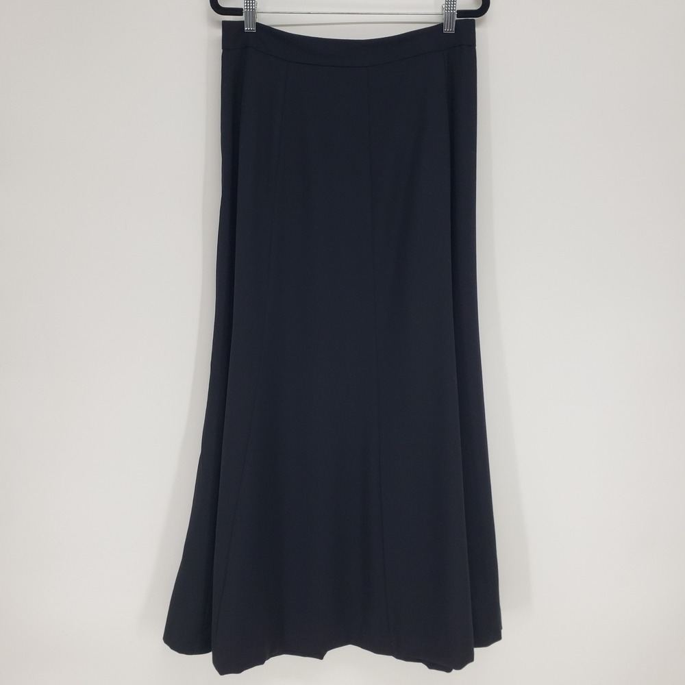 Vintage 90s J. Peterman Wool A-Line Maxi Skirt Women 12 Black Solid Minimalist